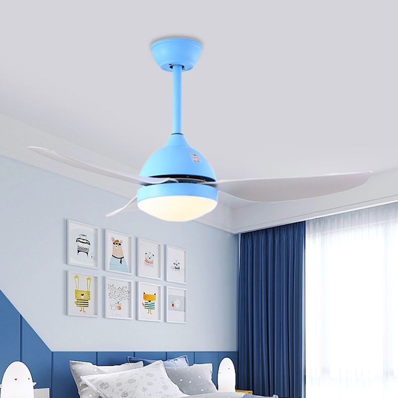 42" Wide Pine Cone Metal Hanging Fan Light Modernist White/Blue LED Semi Flush Mounted Lamp with 3 Blades