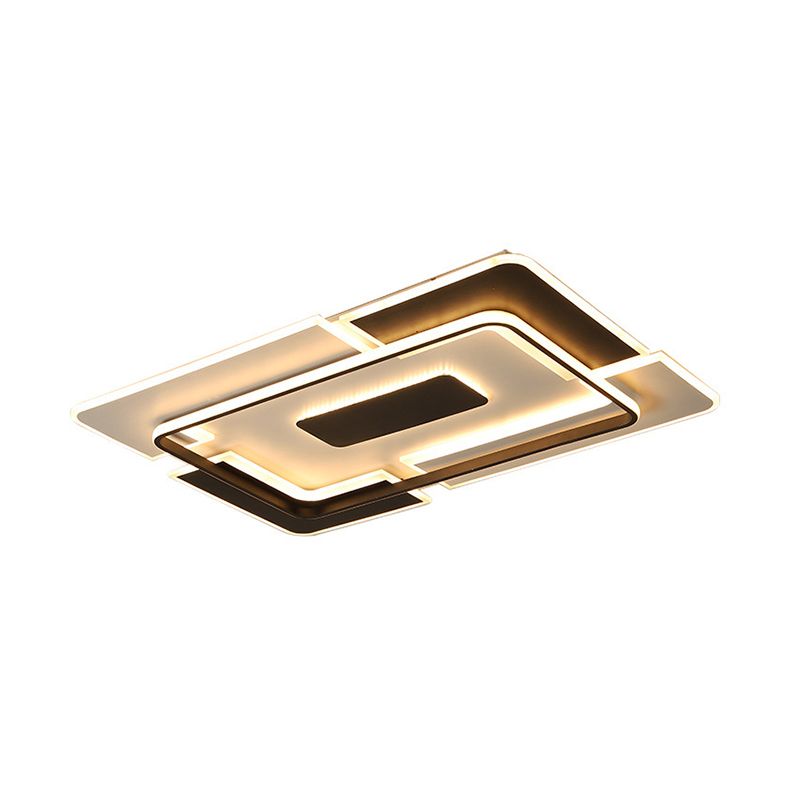 Contemporary LED Ceiling Fixture Aluminum Black and White Patchwork Rectangle Thin Flush Mount Light for Lounge