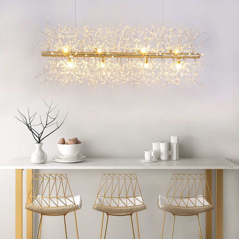 Modern Metal Ceiling Light Glowworm Shape Island Light with Crystal Shade for Living Room
