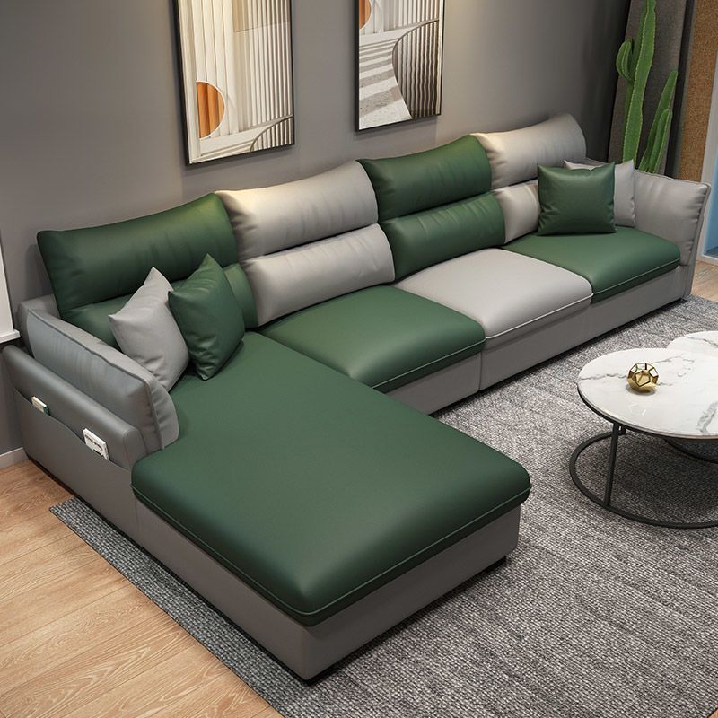 Mid Century Modern Faux Feather 4-seat Sofa & Chaise For Living Room