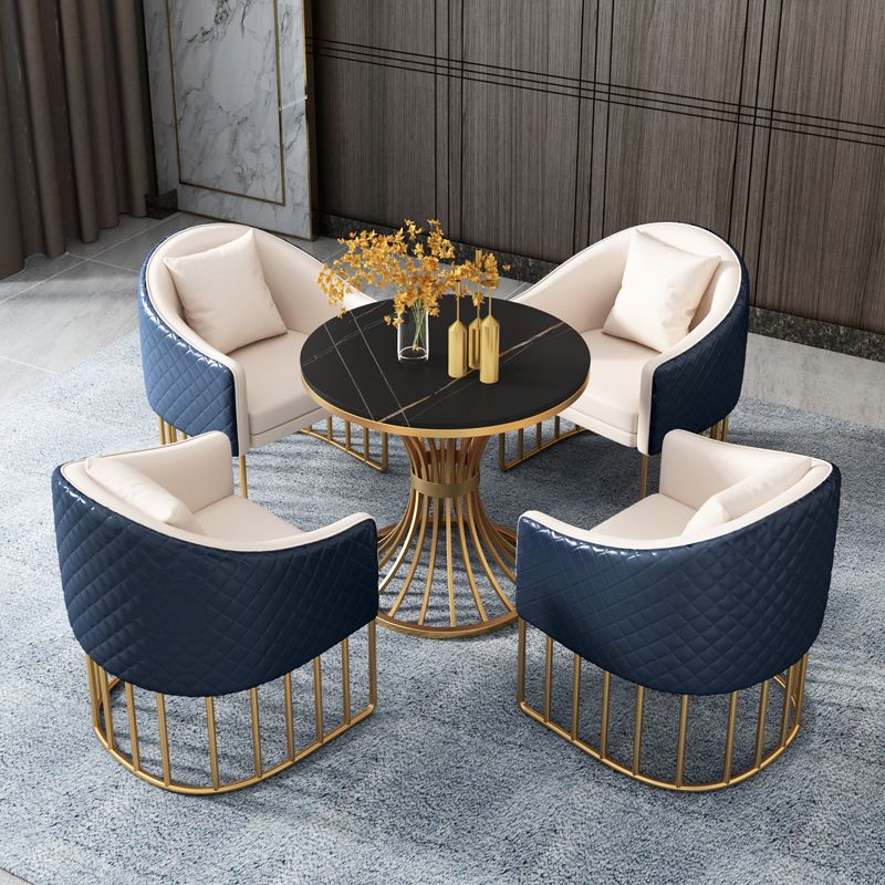 Traditional Luxury Round Dining Table Matte Finish Stone Top Dinette Table for Home