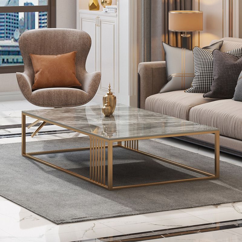 Glam Rectangle Slate Coffee Table 16.53"H Steel Frame Base Cocktail Table