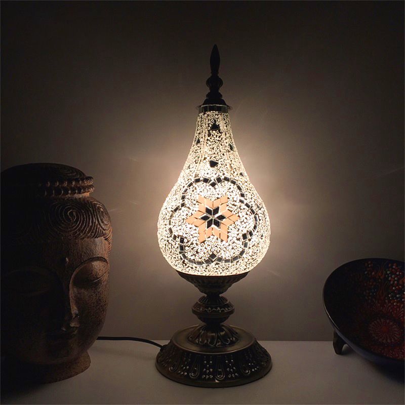 Lampe de Table LED en verre fabriquée à la main, Vintage, blanc/rouge/jaune, lampe de chevet en forme de larme pour chambre à coucher
