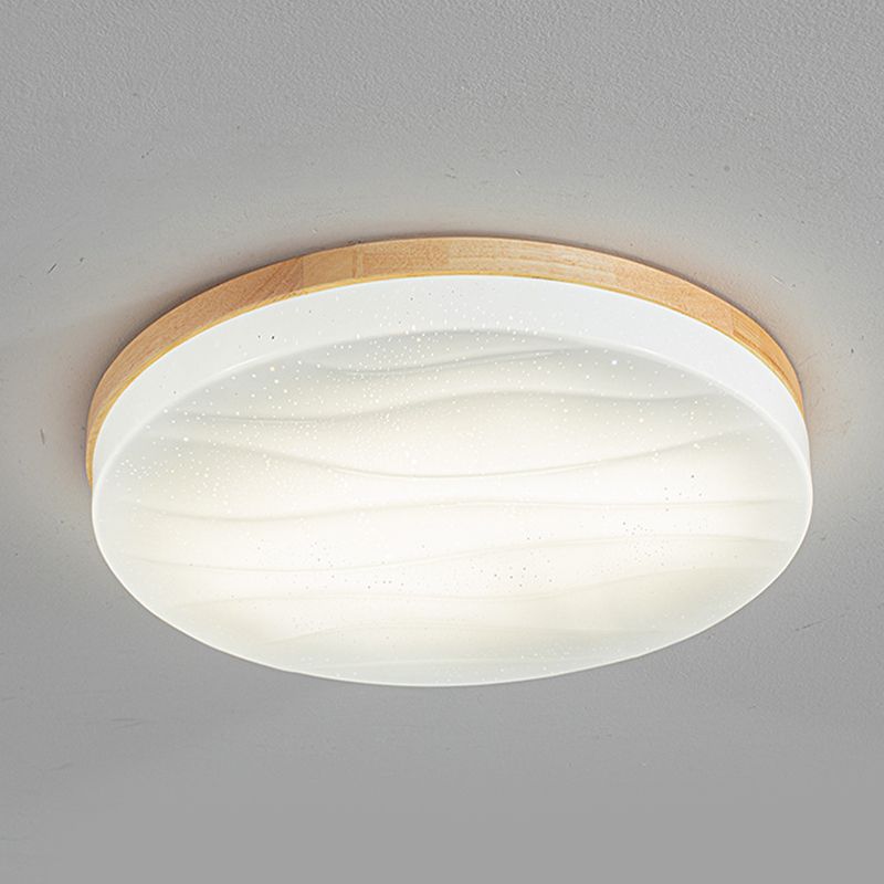 1-Light Round Flush Light Fixtures Modern Style Wood Flush Mount Lighting