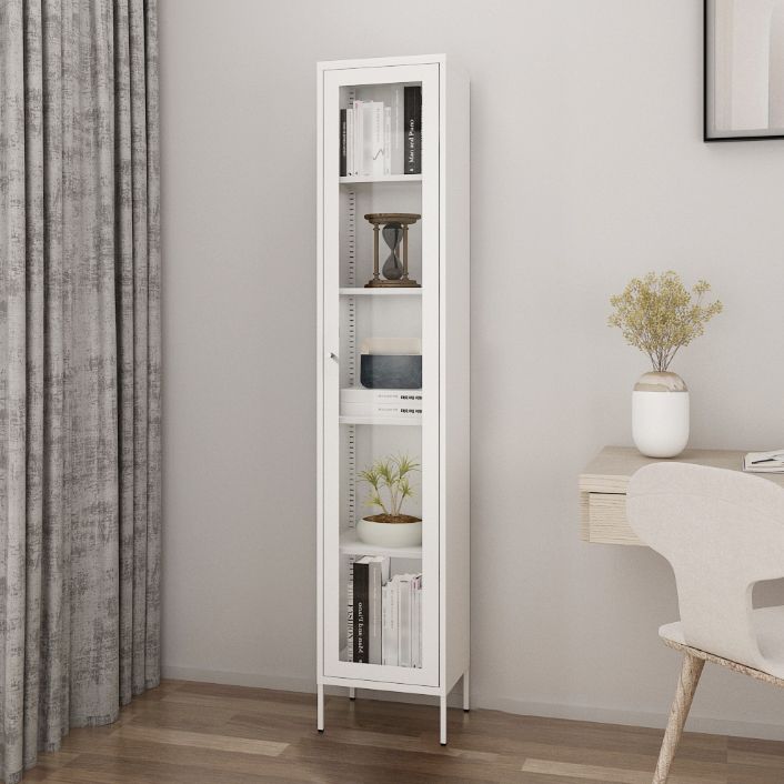 Scandinavian Standard Bookcase Metal Closed Back Bookshelf with Door