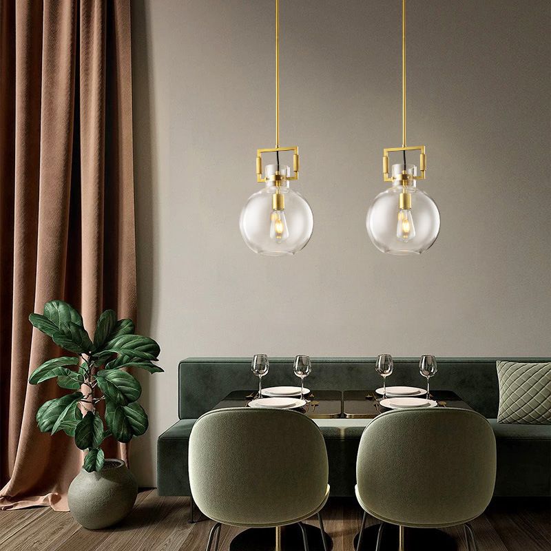 Modern Globe Ceiling Light with Clear Glass Shade, Metal Accents
