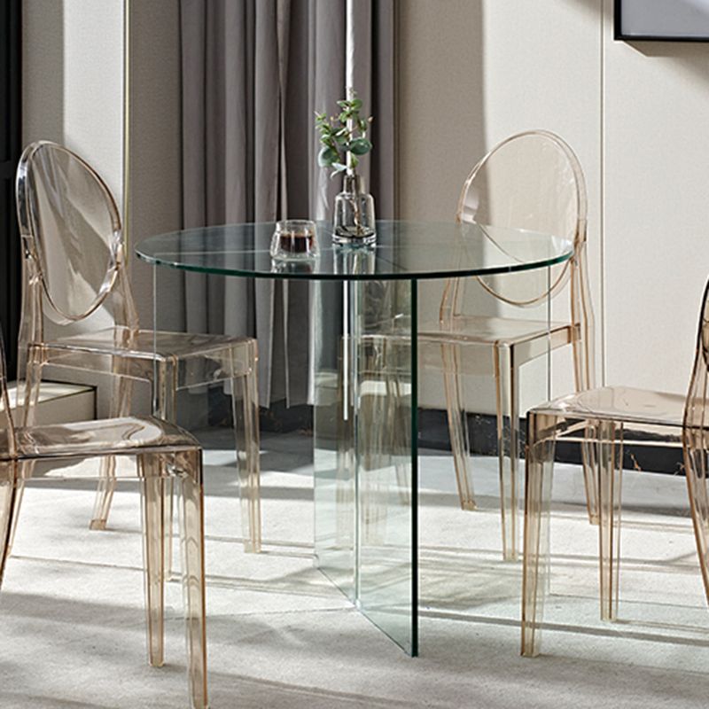 Contemporary Round Dining Room Table Tempered Glass Table with Pedestal Base