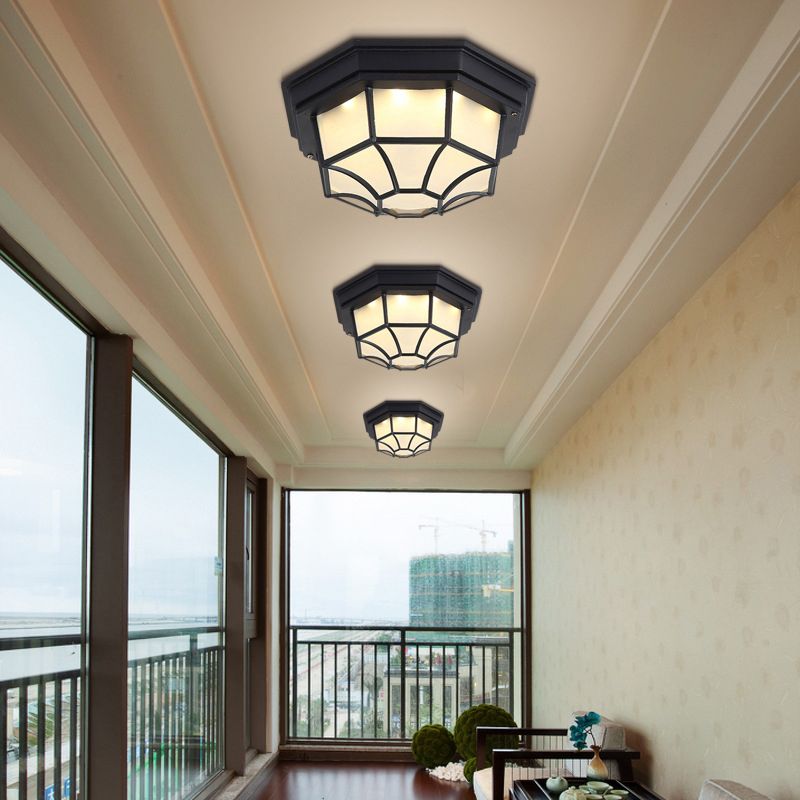 Retro Geometric Flush Mount Lamp Metallic LED Ceiling Light for Outdoor
