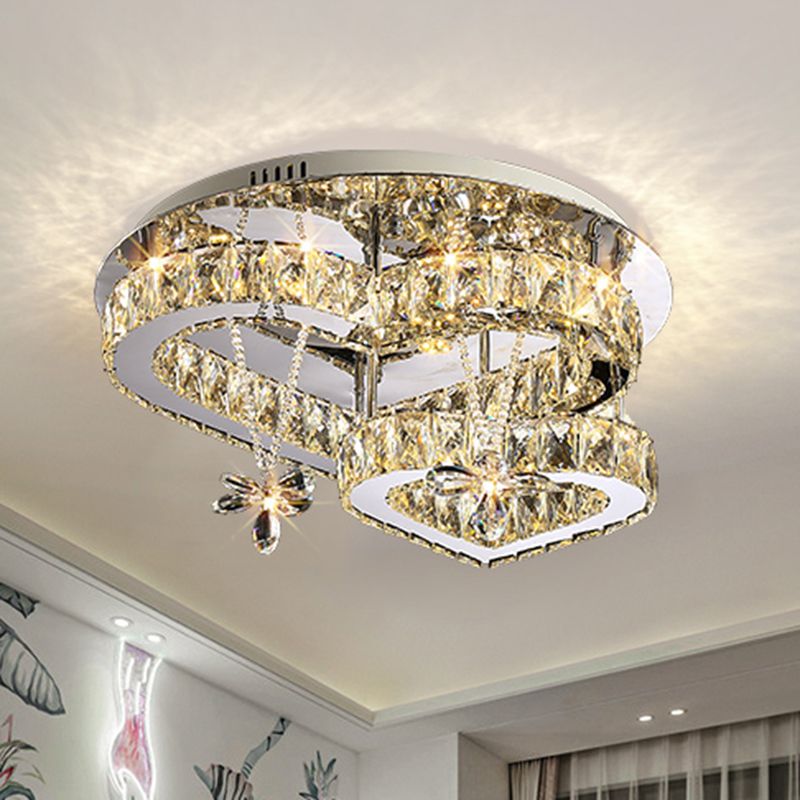K9 Crystal Heart LED Semi Flush Mount Modern Edelstahl Flushmount Deckenleuchte
