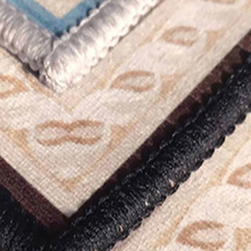 Navy Flower Rug Polyester Extravagant Rug Washable Rug for Living Room