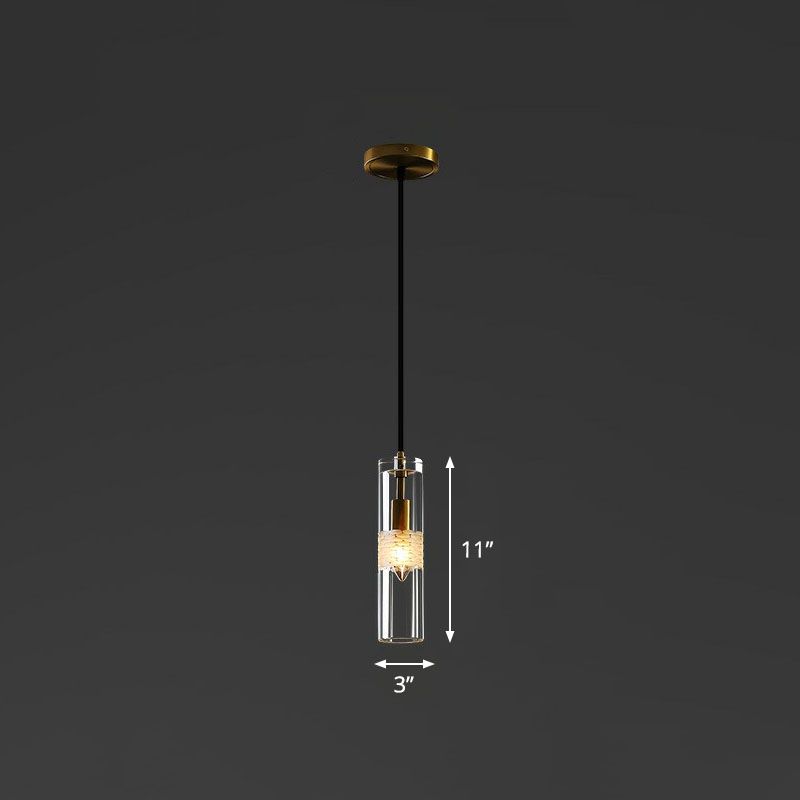 Tubular Dining Room Down Lighting Pendant Crystal 1-Bulb Simple Hanging Lamp in Black