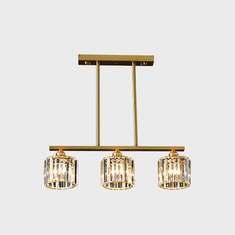 Luminaire d'île contemporaine Crystal Cylinder Island Lights in Gold Finish