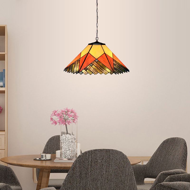 Conical White/Yellow/Orange Cut Glass Hanging Chandelier Baroque 2 Lights Bronze Suspension Pendant for Kitchen