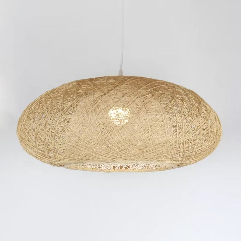 Beige Ellipse Pendulum Light Asia 1 bol Rattan Hangende hanger over tafel, 16 "/19,5" breed