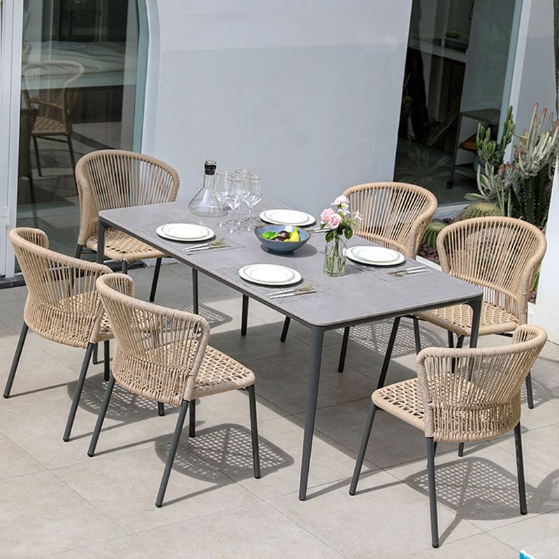 Tropical Patio Dining Side Chair Metal With Arm with Cushion Outdoor Bistro Chairs