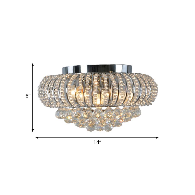 Oval Faceted Crystal Flush Mount Light Modernism 3 Heads Living Room Ceiling Lighting in Chrome