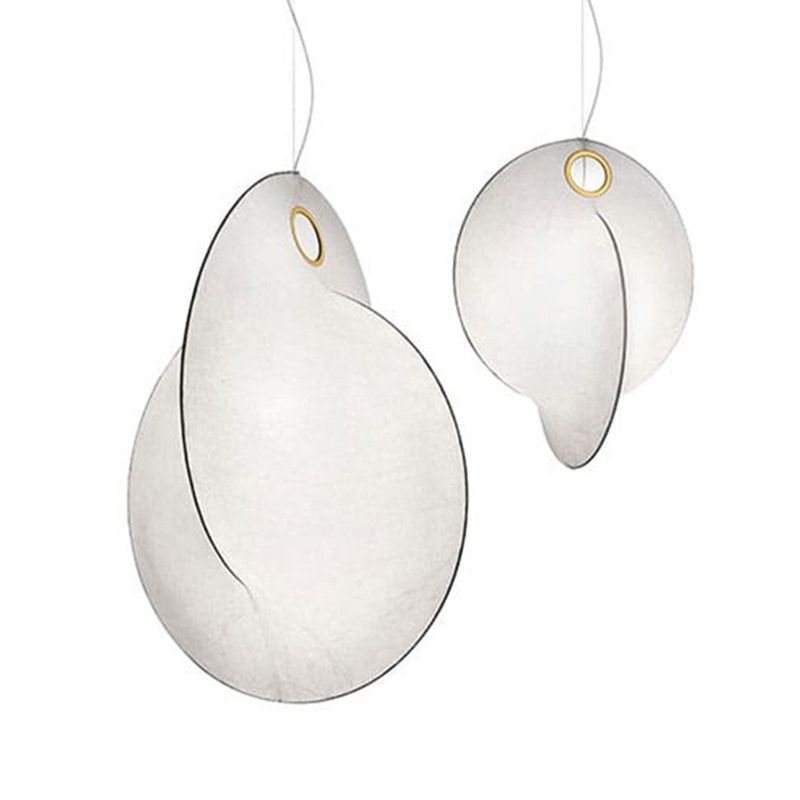 White Circling Pendant Light Fixture Artistic Simple 1 Bulb Fabric Ceiling Suspension Lamp