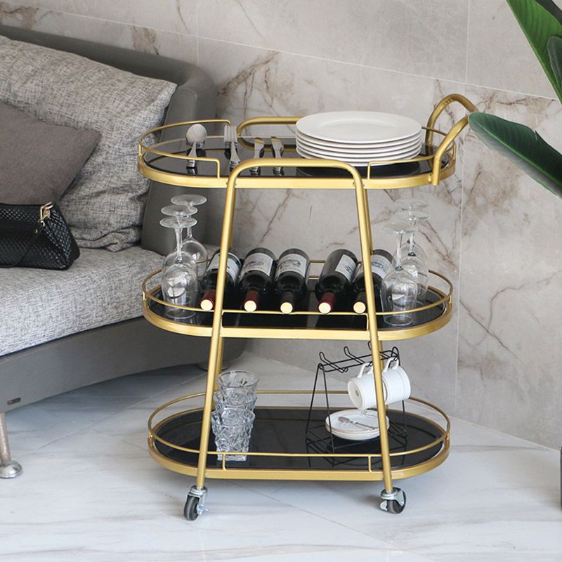 Modern Rolling Kitchen Trolley Glass Open Storage Prep Table