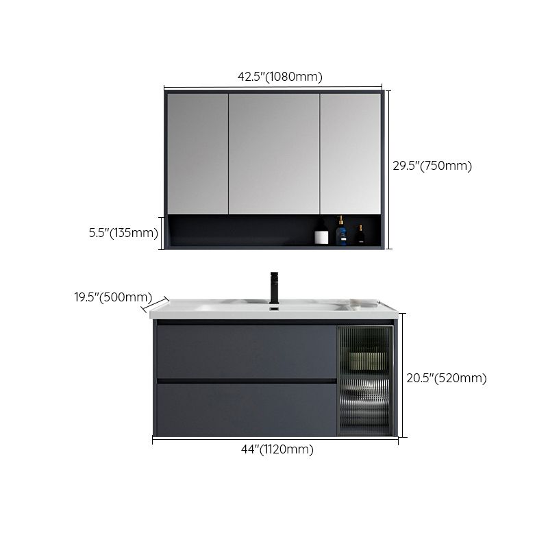 2 Drawers Vanity Mirror Single Sink Wall Mount Rectangle Bathroom Vanity with Door