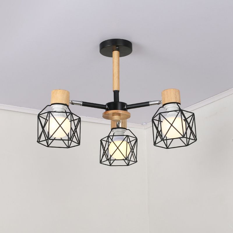 IJzeren Drum Wire Frame Kroonluchter Woonkamer 3/6/8 Licht Moderne stijl Pendantverlichting in Zwart/Wit