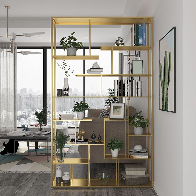 Geometric Metal Shelf Bookcase Glam Vertical Open Book Shelf