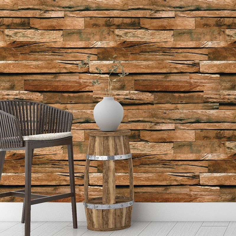 Brown Splicing Wood Wallpaper Roll Moisture Resistant Wall Covering for Living Room