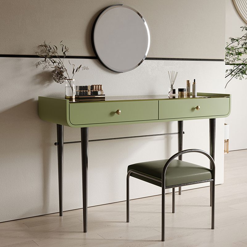 16.53" Wide Glass Makeup Counter Green Vanity Tables with 2 Storage Drawers