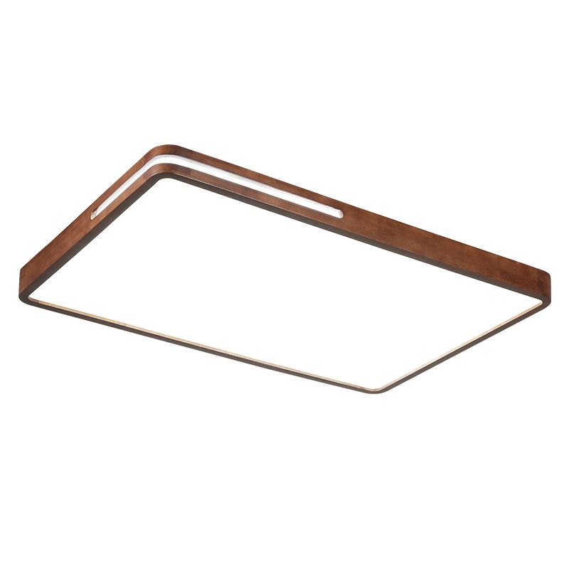 Japanese Rectangle Ceiling Light Wood LED Flush Mount Light in Brown for Living Room