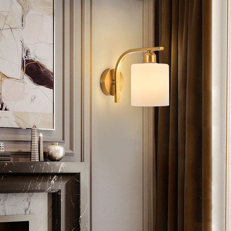 Modern Wall Sconce Metal Cylinder Shape Vanity Lamp with Glass Shade for Bathroom