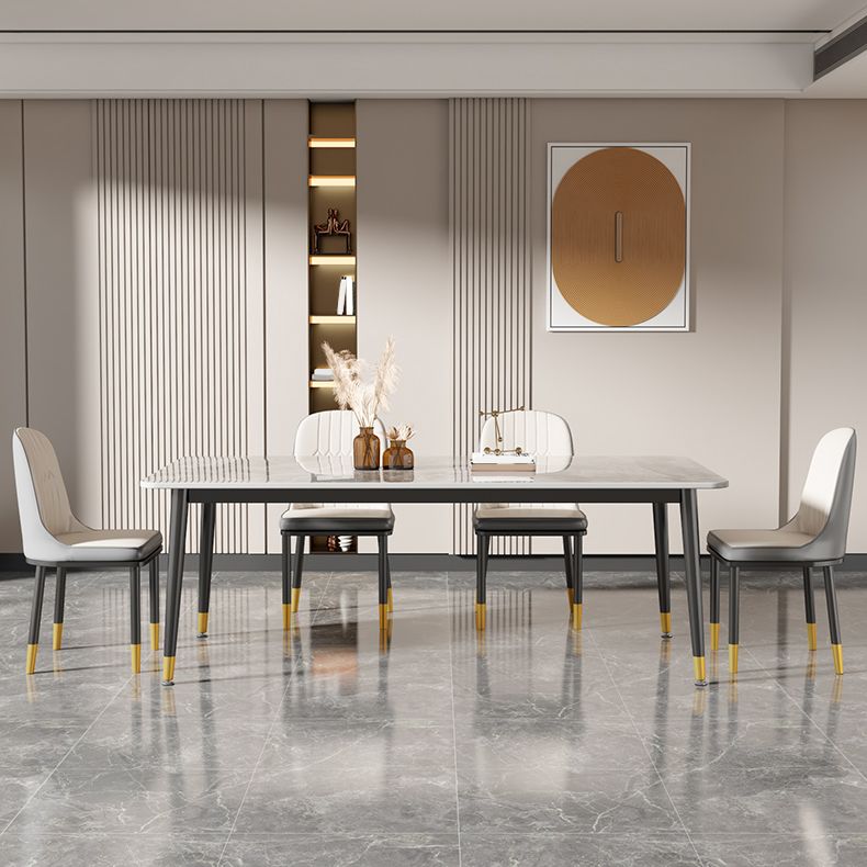 Rectangle Stone Top Dining Table Glam Style Kitchen Dining Table with 4 Legs