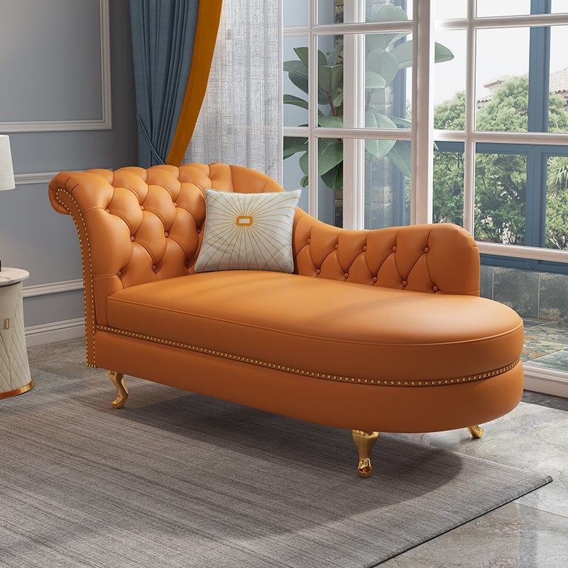 Tufted Genuine Leather Chaise Lounge Rolled Arms Lounge Chair for Bedroom and Living Room