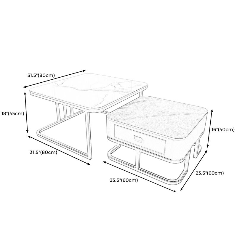 Round Slate/ Glass Coffee Table Frame 2 Nesting Cocktail Table with Storage