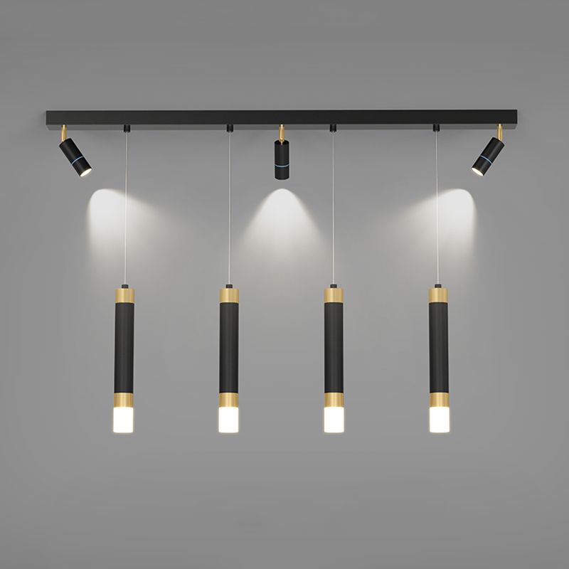 Moderne Kronleuchterzylinder Island Leuchten Metallinselbeleuchtung in Schwarz und Gold