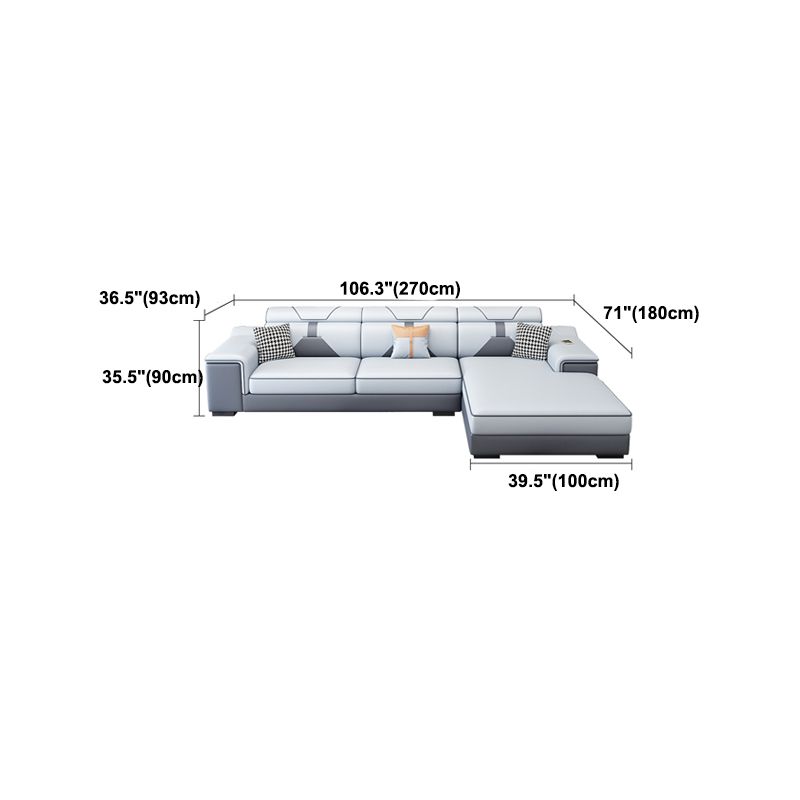 Modern U Faux Leather Sofa with Chaise Recessed Arm Sofa -71.26" D