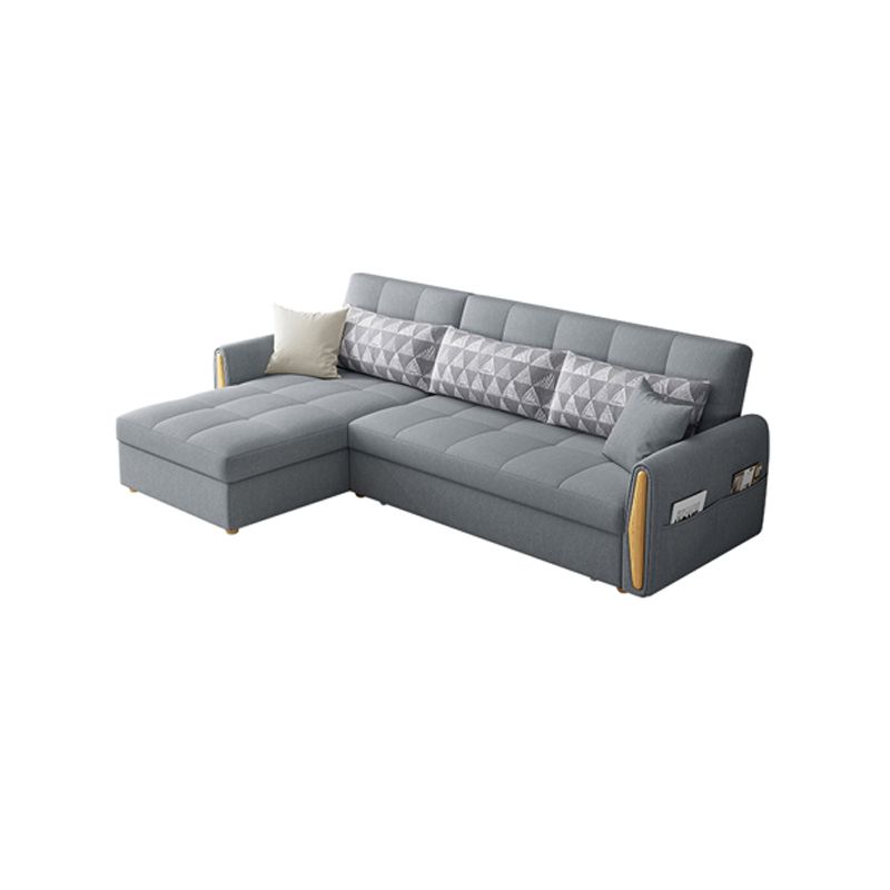 Square Arm Light-grey Contemporary Cotton Blend Sofa & Chaise for Living Room