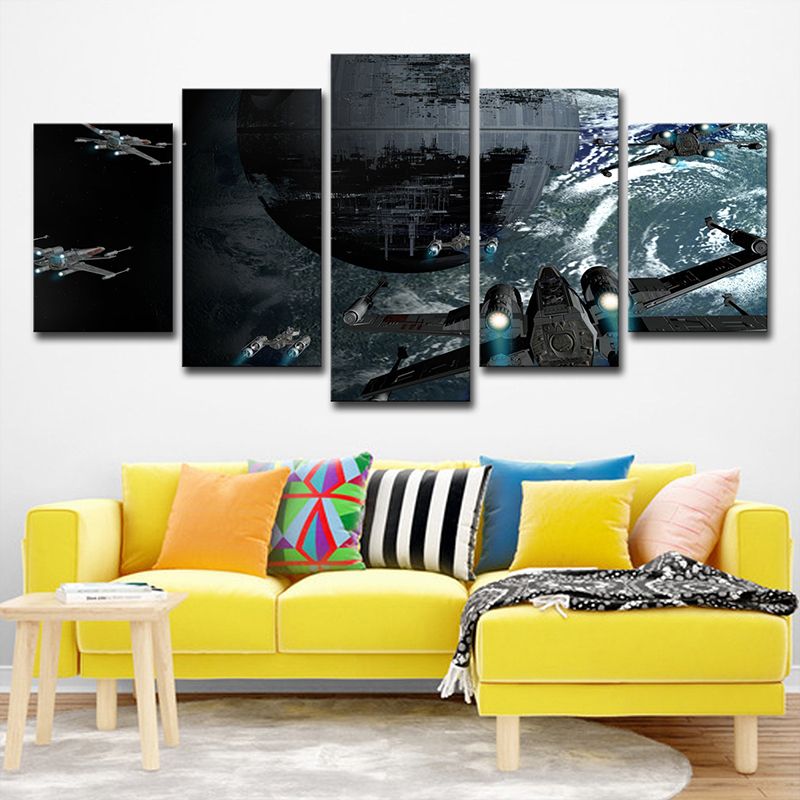 Blue Science Fiction Canvas Wall Art Space Fighters Wall Decor for Teens Bedroom