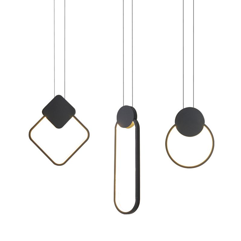 Zwart geometrische LED -hanglamp in modern eenvoudige smeedijzeren plafondlicht met acrylschaduw