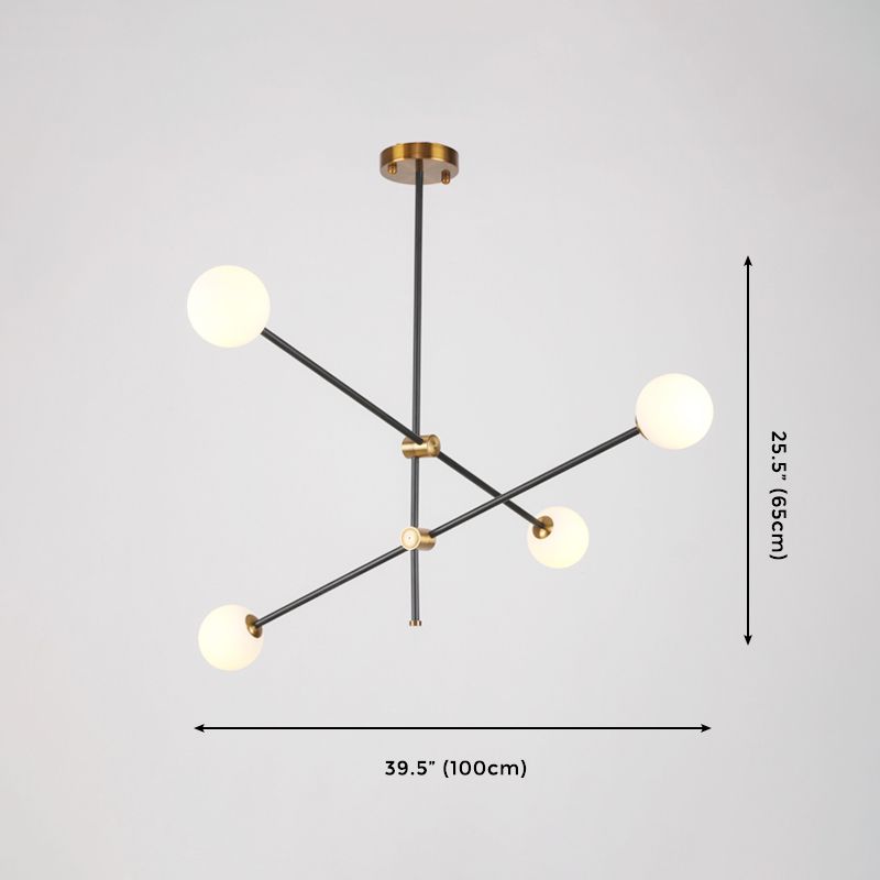 Modern Sputnik Chandelier, 4-Light Design Black Finish with Frosted Glass Shade