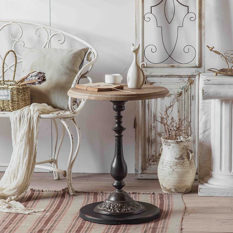 Rustic Style Sofa Side Accent Table Round Shape Metal and Wood Side Table