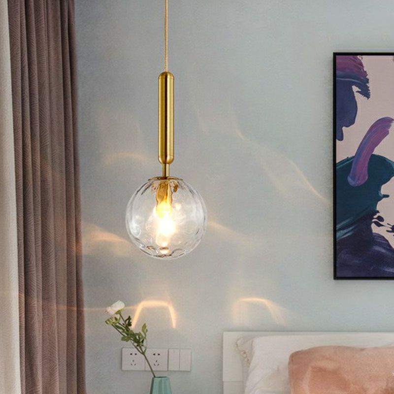 Ripple Glass Ball Pendant Lamp Postmodern 1 Head Gold Finish Hanging Ceiling Light
