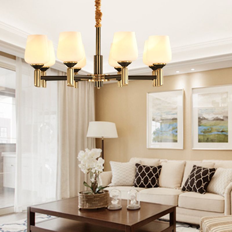Cup Chandelier Light Fixture Traditional White Glass Pendant Lighting for Restaurant