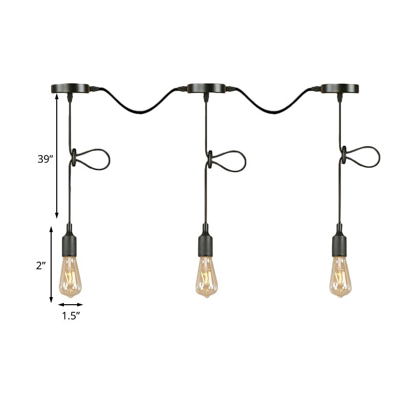 3/5/7-Light Bare Bulb Pendant Lighting Industrial Black Finish Metal Ceiling Light Fixture with Adjustable Cord
