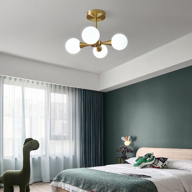 Opal Glass Globe Semi Flush Ceiling Lights Modern Style Multi Lights Semi Mount Lighting