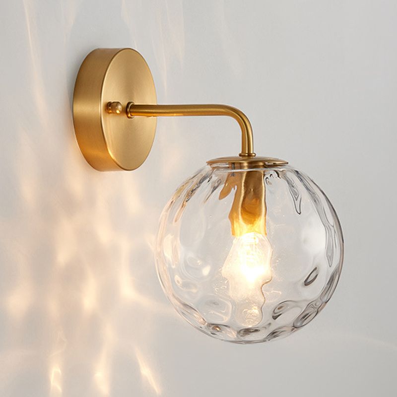 Glass Globe Sconce Light Modern 1-Light Sconce Light Fixture in Gold