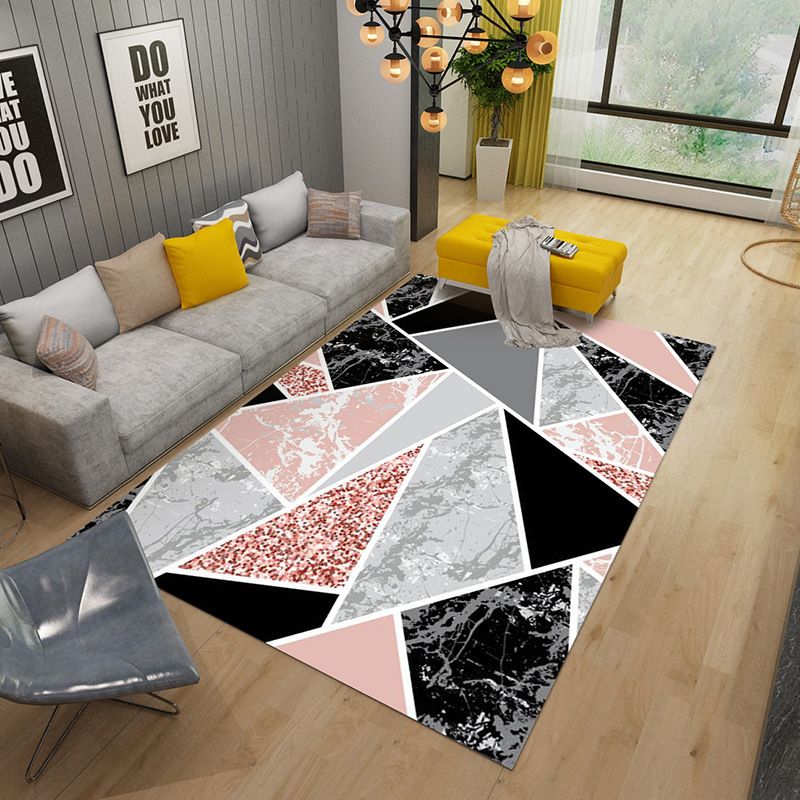 Black Modern Carpet Polyester Hexagonal Carpet Non-Slip Backing Carpet for Home Decor