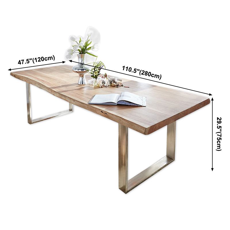 Rectangle Wood Color Dining Table Solid Wood Table Glam Style with Double Pedestal