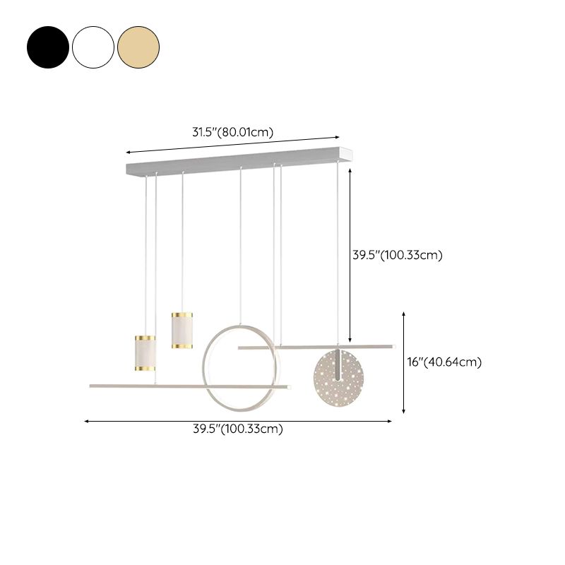 6-Light Modern Style White/Golden/Black LED Statement Linear Kitchen Island Light