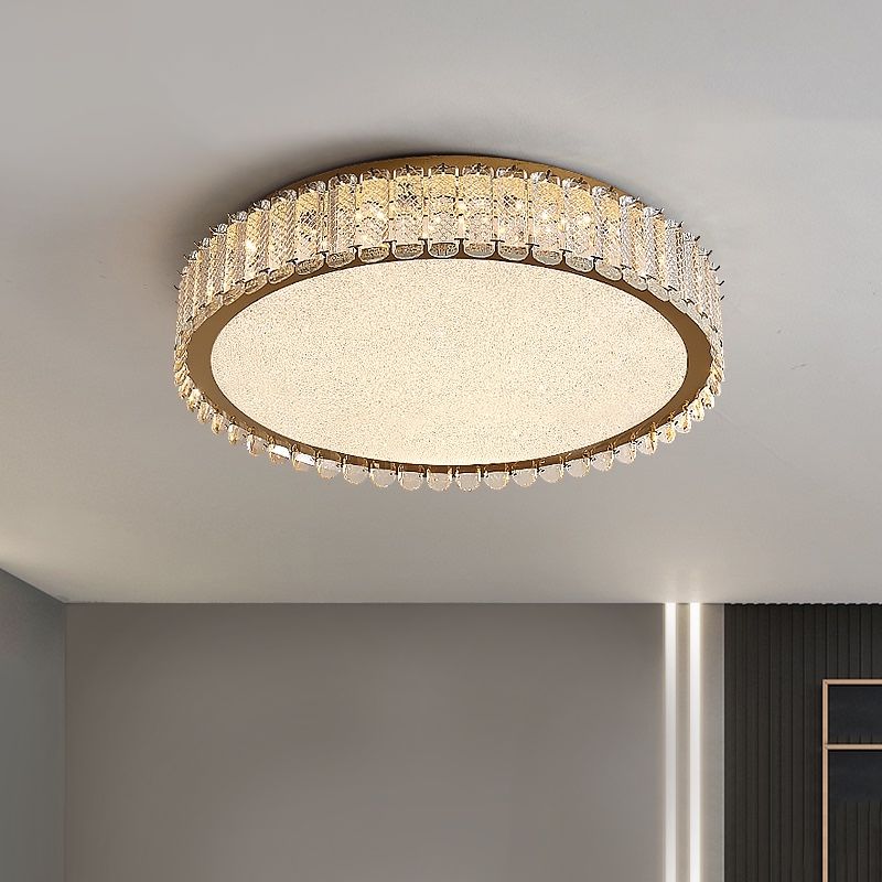 Gold Crystal Flush Mount Postmodern Circle Ceiling Light Fixture for Bedroom