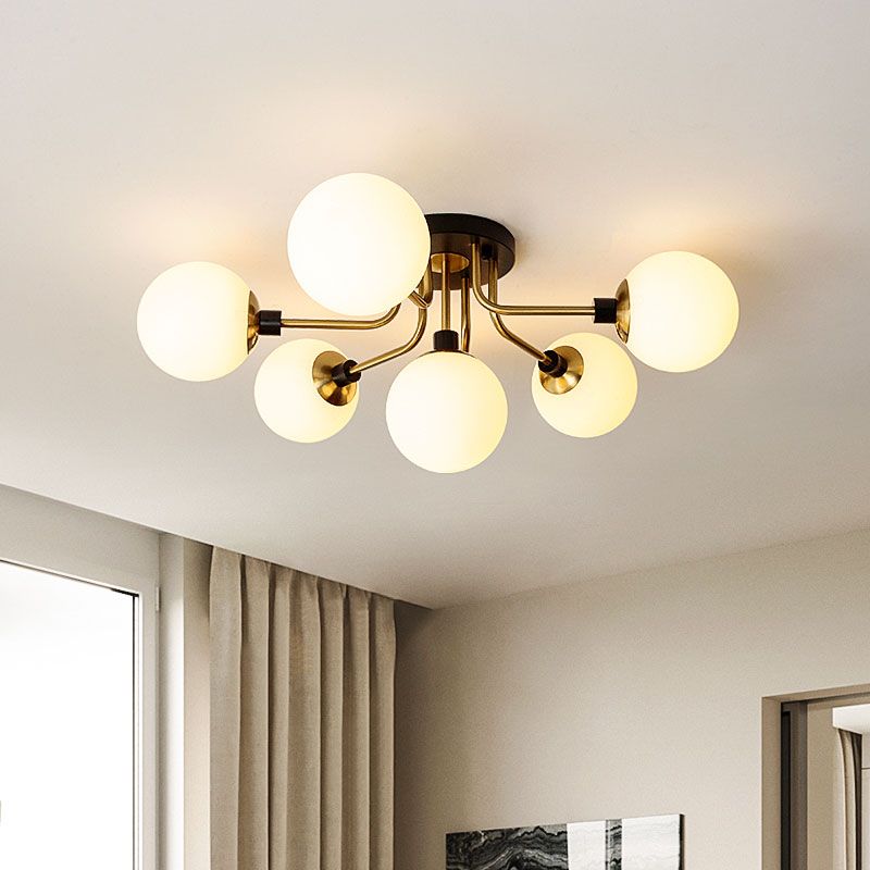 Luz de techo de semi-ras de oro con estilos de simpleza de sombra de vidrio de globo para sala de estar