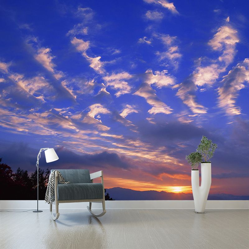 Sunset Clouds Scene Wallpaper Mural Dark Color Contemporary Wall Covering for Hallway